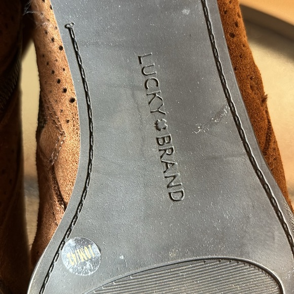 Lucky Brand LK- Lashiya Oiled Suede Dual Zipper Chunky Stacked Heel Size 10M - Picture 9 of 14